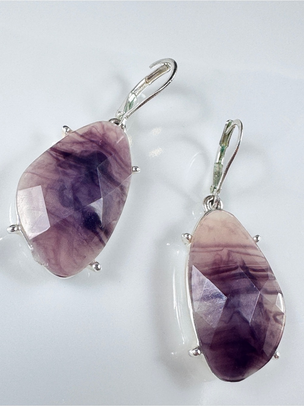 Amethyst Lace Agate Sterling Silver Drop Earrings